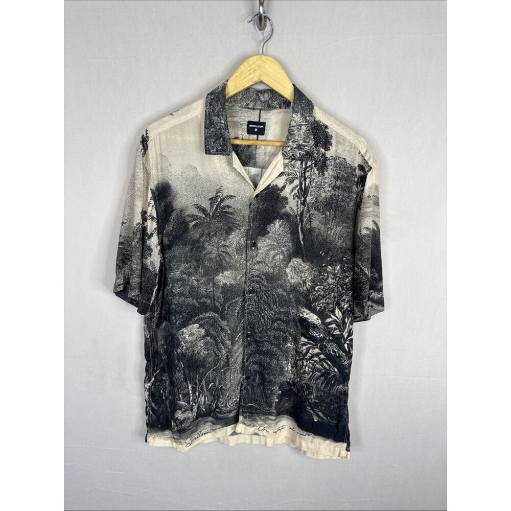 Strellson Shirt Mens M Black White Scenic Print Short Sleeve‎ Designer
